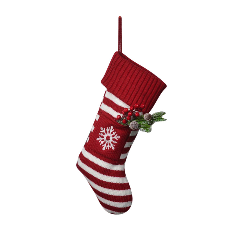 2025年新商品 ニット製赤と緑の足跡雪片ツリー柄クリスマスソックス クリスマス飾り クリスマスソックスギフトバッグ|undefined