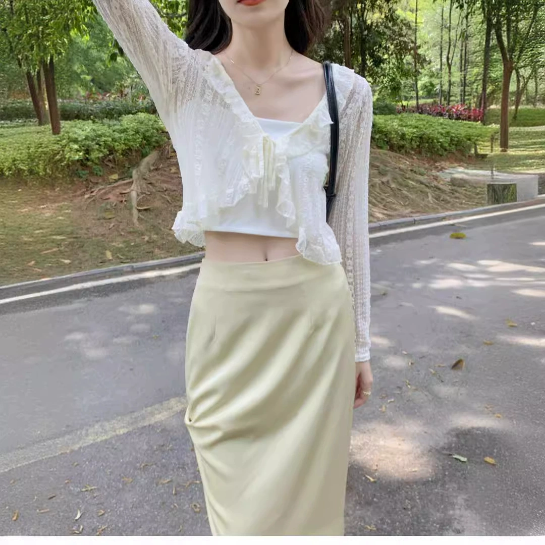 Шикарный тонкий кружевной блузкой солнцезащитный кардиган женский весенний летний маленький платок с подтяжкой