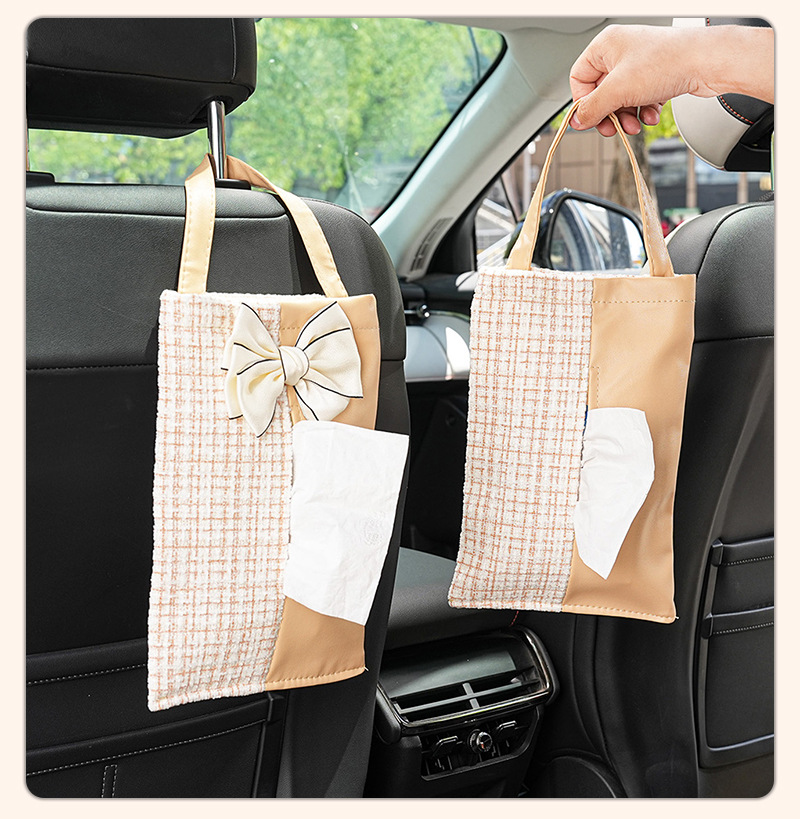 Blue Rain Car Tissue Box, Chanel-Style, High-End Feel, In-Car Tissue Bag, Leather Car Seat Back-Mounted Tissue Box
