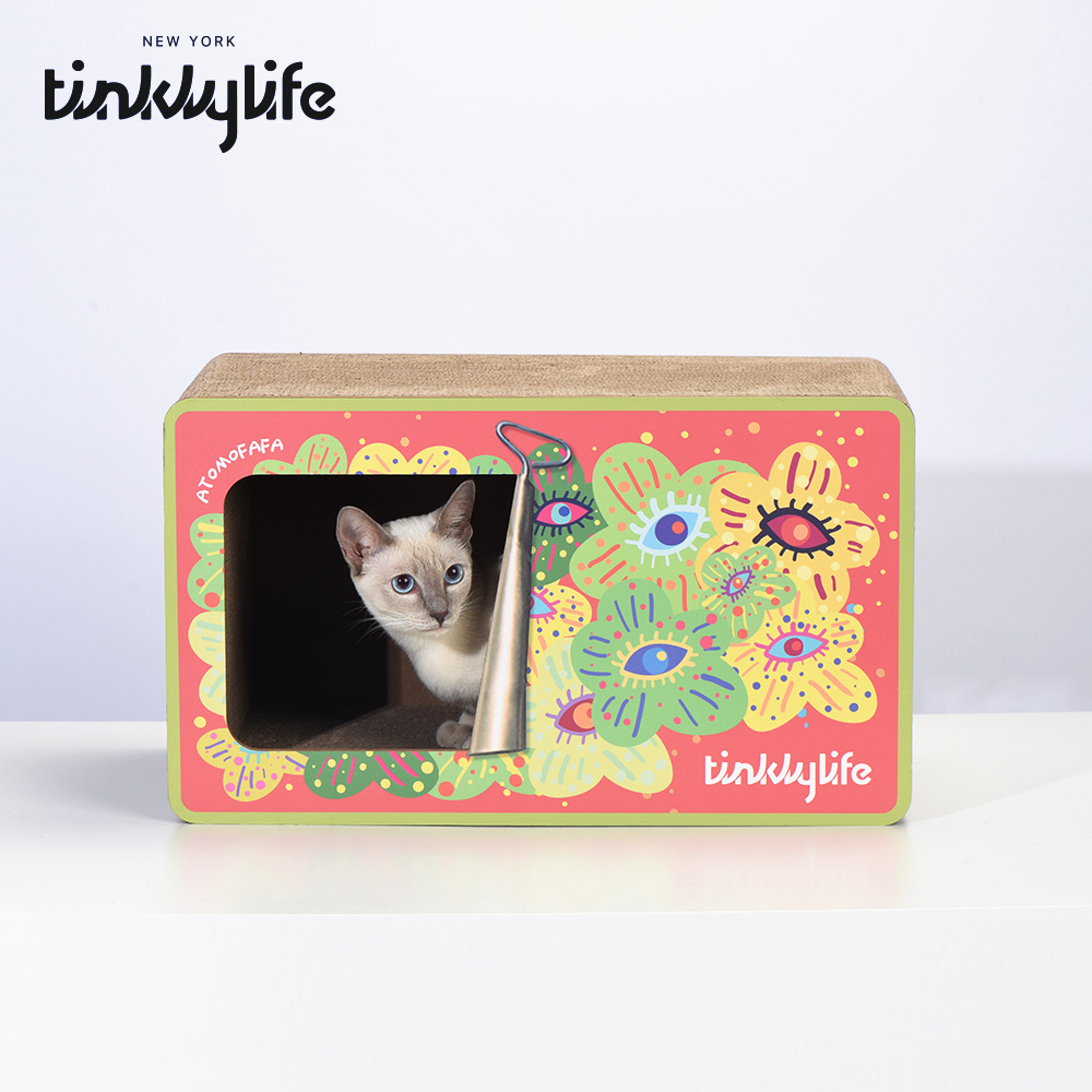 Tinklylife House Integrated Durable Scratch-Resistant Corrugated Paper Vertical Cat Scratching Board_voghion.com