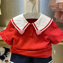 现货韩版童装国内专柜外贸尾单女婴童海军风短袖T恤T0HA212551B