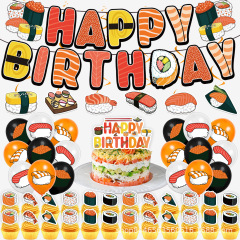 スポット日本の寿司誕生日パーティーの装飾用品旗紙旗バルーンケーキカードバナーセット