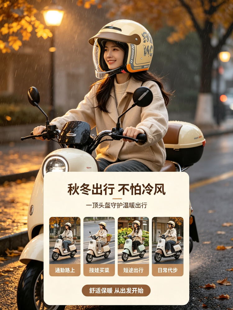 Cross-border foreign trade helmet for electric vehicles, women's autumn and winter warm windproof safety helmet, universal for all seasons, men's motorcycle half helmet