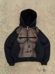 American Sweat Autumn and Winter Slim-fit Hooded Zipper Street Trend Black Slim Look Fashionable Men's and Women's Same Style