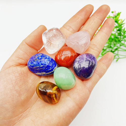 Natural crystal colorful gemstones set seven-color crystal gravel raw stone polished decorative crystal ornaments wholesale