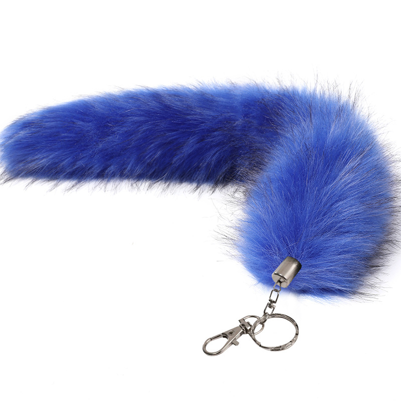 LLavero de cola de zorro de gran tamaño colgante de las mujeres llavero de coche bolsa colgante de piel real