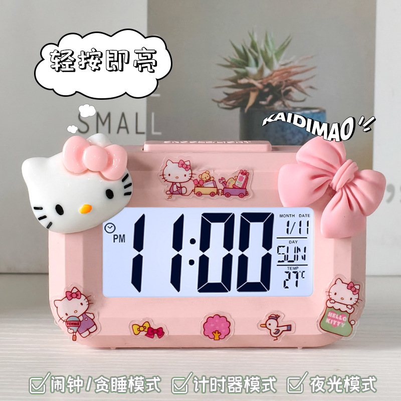 かわいいハローティー夜光ミニ時計学生寮多機能デスクトップ時計時間静音時計|undefined