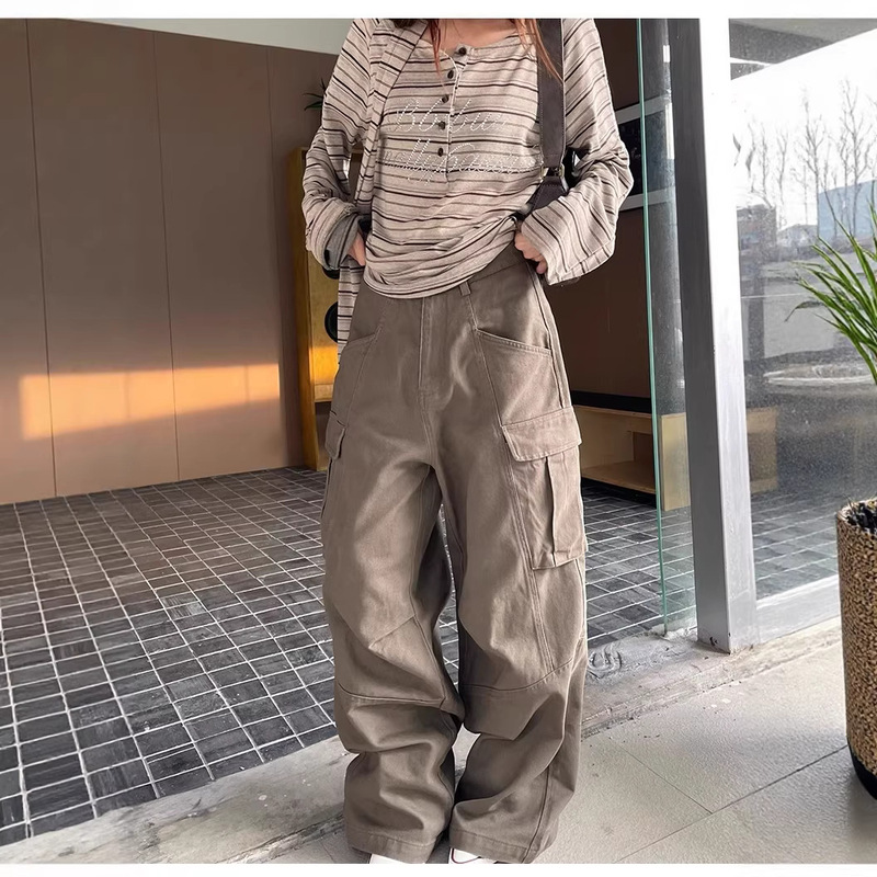Cross-Border American Retro 2000S Style Brown Casual Pants Women's Loose Y2K Wide-Leg Jeans Women's Clothing