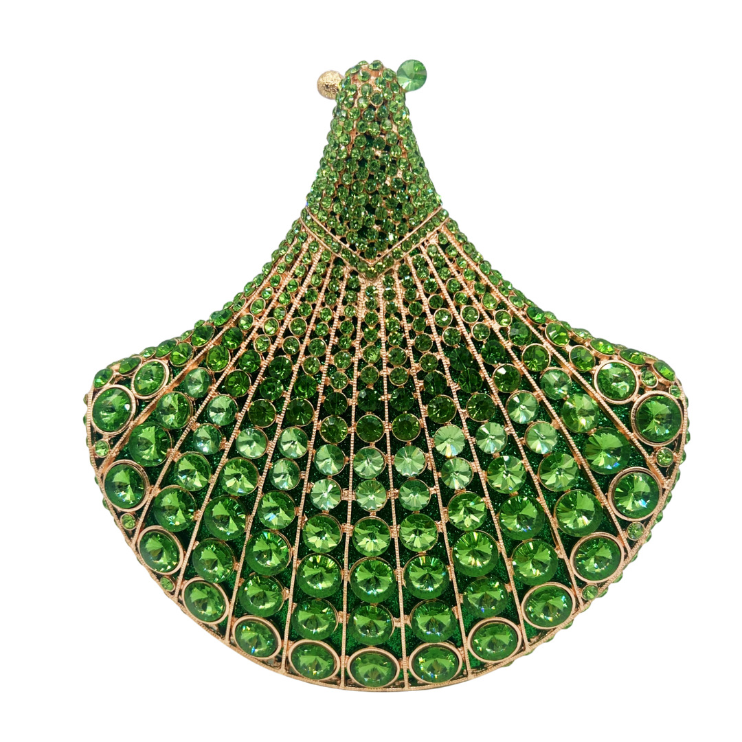 Clutch nữ hình quạt đính đá cao cấp dự tiệc cầm tay — màu vàng, bạc, màu đỏ, màu ô liu xanh chi tiết 12