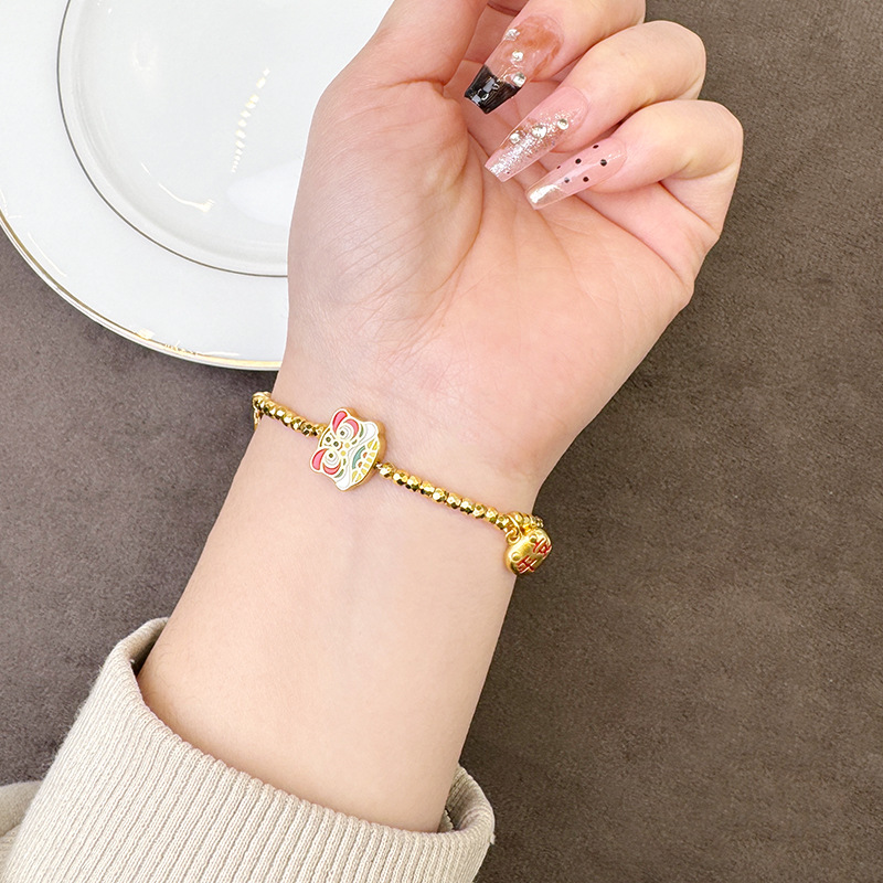 Pulsera de oro de arena de método antiguo de marea nacional Bestia retro auspicioso Ruyi Fu brazalete para mujer durante mucho tiempo sin desvanecerse joyería al por mayor