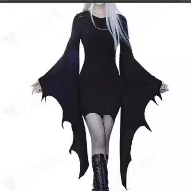 2023 Christmas geophysical performance vampire black red solid color dress round neck strap dress 2023 Christmas geophysical performance vampire black red solid color dress round neck strap dress