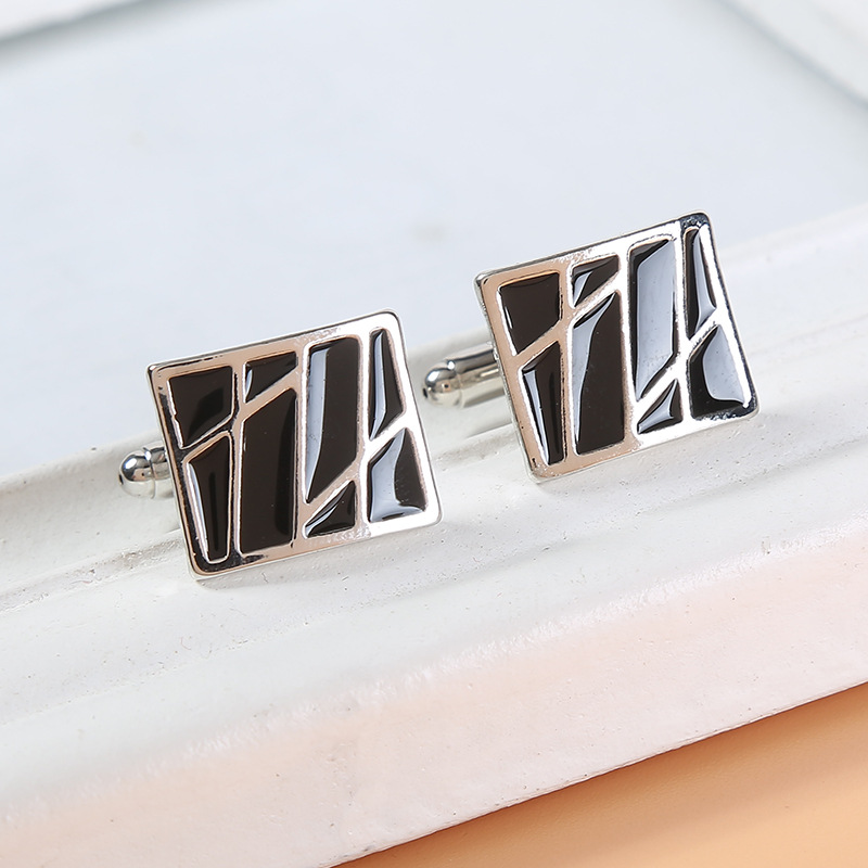 New spot square diagonal stripes enamel paint metal cufflinks men's French shirt cufflinks_voghion.com