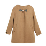 牛角扣大衣冬季外套宽松毛呢开衫羊毛大衣2025新款中长款女士时髦，女装毛呢外套，妃慕昵服饰