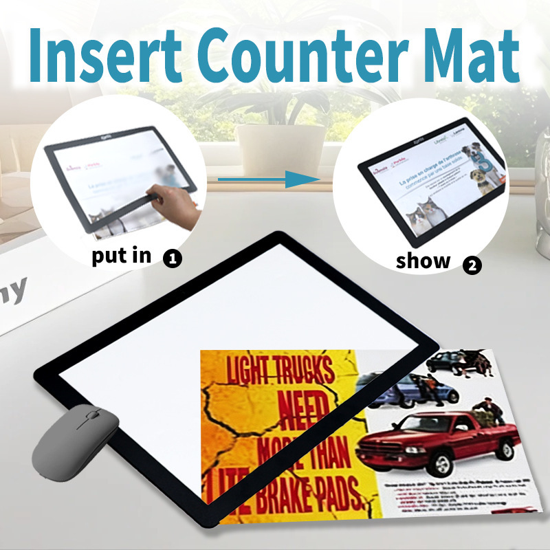 Cross-border custom advertising mouse pad with photo frame, PVC insertable card rubber soft pad for counter display Cross-border custom advertising mouse pad with photo frame, PVC insertable card rubber soft pad for counter display