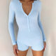 Amazon 2024 European and American Autumn New Women's Tight Jumpsuit Shorts Casual Button Cotton Top Long Sleeve V-Neck