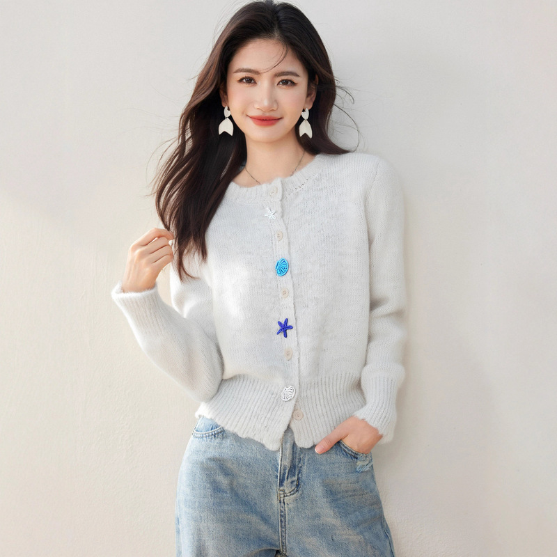 洋气可爱减龄奶呼呼毛衣开衫女秋冬气质甜美百搭小个子圆领针织衫|undefined