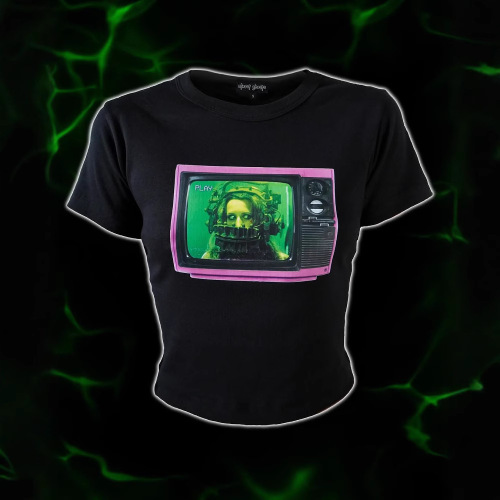 Summer European and American Y2K-style printed short-sleeve T-shirt, featuring a crew neck, a unique dark-inspired retro design, and a slim-fit, cropped silhouette—perfect for an Instagram-worthy look.