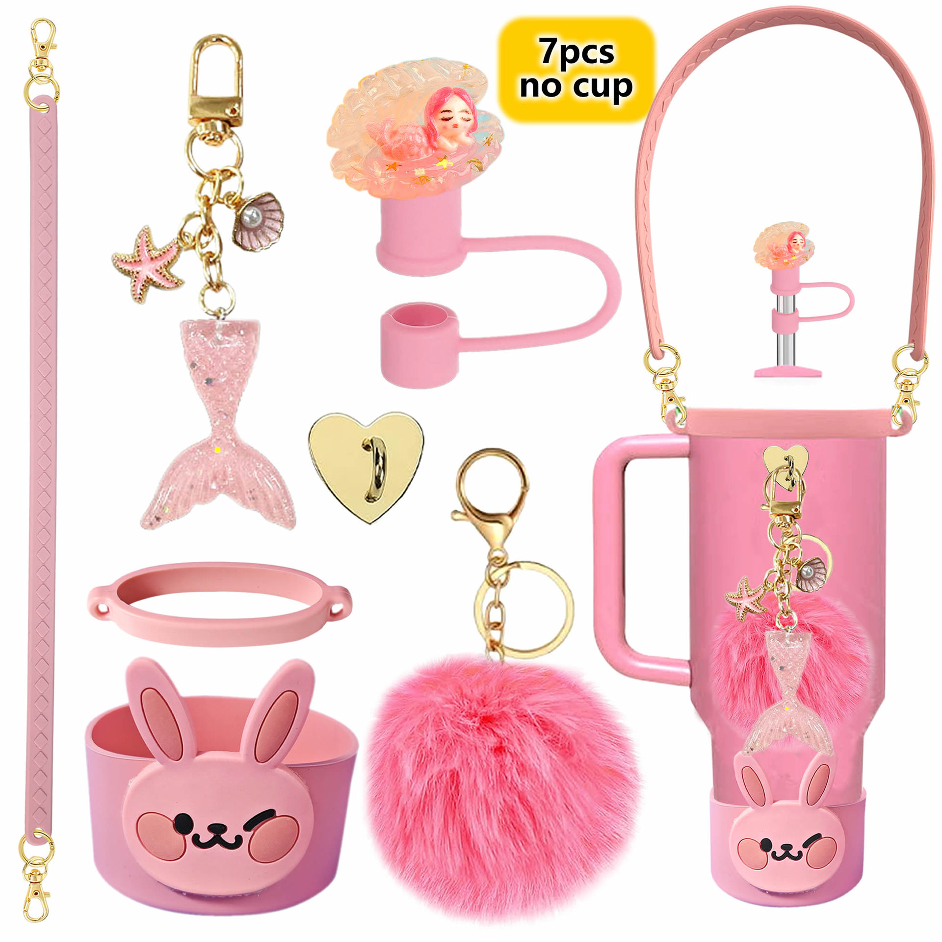 Accesorios de taza Stanley colgante de cuerda de mano flor de silicona gorra de paja de peluche colgante de taza cadena de taza de color cubierta de taza