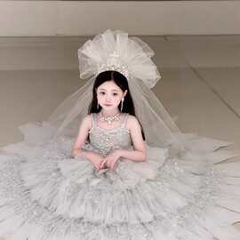 儿童礼服高端生日公主蓬蓬裙春秋新款女童走秀花童钢琴演出长裙