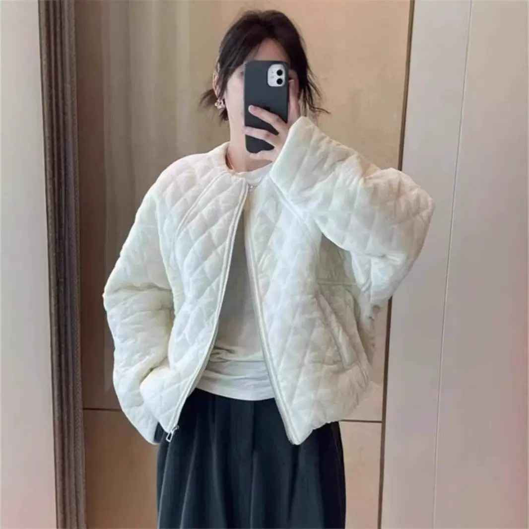 薄款棉服金丝绒棉衣外套女2024冬季新款小个子短款菱形格上衣时尚