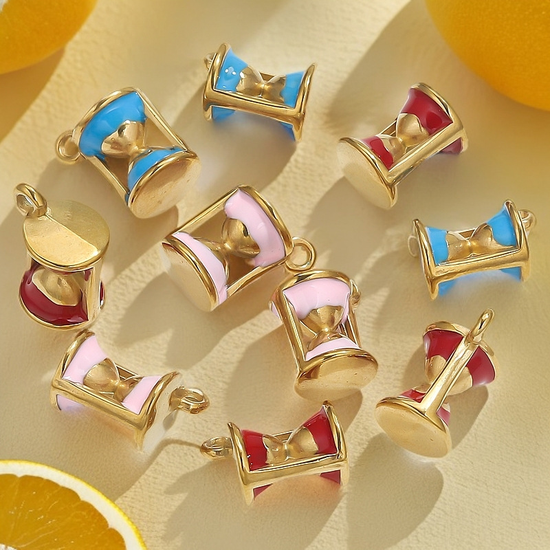 Acero inoxidable chapado en oro de 18k oro color oro goteo de aceite reloj de arena colgante accesorios de joyería DIY