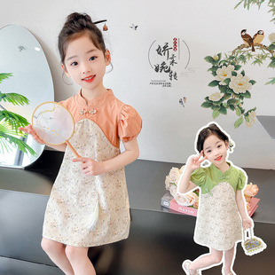 Girls' Cheongsam Dress Summer Short-Sleeved 2025 New Kidsren's Han Dynasty Dress Chinese Style Retro Baby Summer Dress