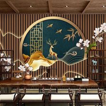新中式茶室采耳馆美容院会所酒店3d立体背景墙山水画壁纸新款自粘
