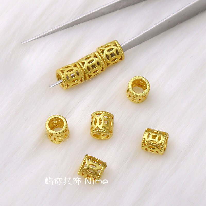 18k沙金唖金艶消し大穴桶珠透かし銭点隔珠diy手数珠アクセサリーブレスレットネックレス散珠|undefined