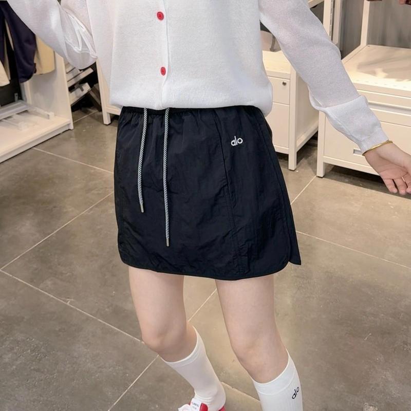 alo ショートスカート 薄手 大人 ミニマリスト X字スカート ゆったり ハイウエスト 痩身 無地 プリーツ 万能 ネイビーブルー|undefined