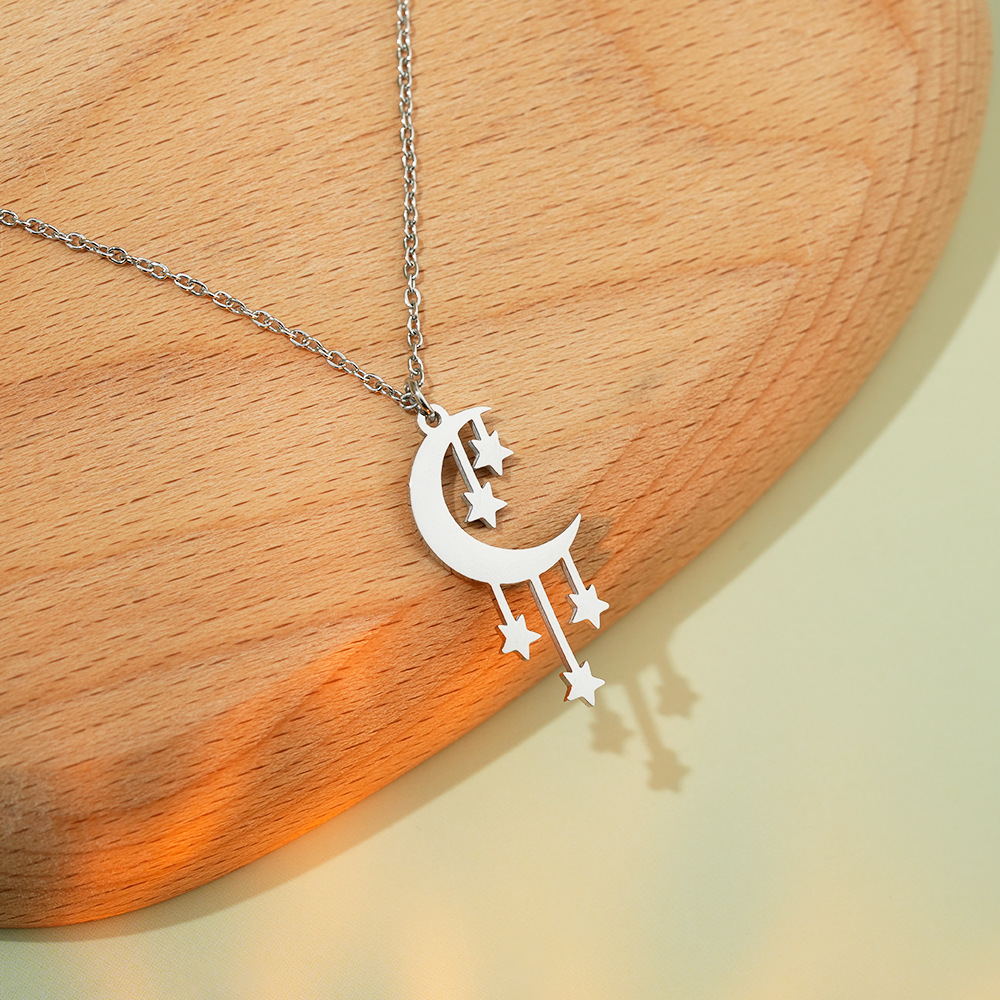 1 Piece Quantity Stainless Steel Simple Style Star Moon Plating Pendant Necklace