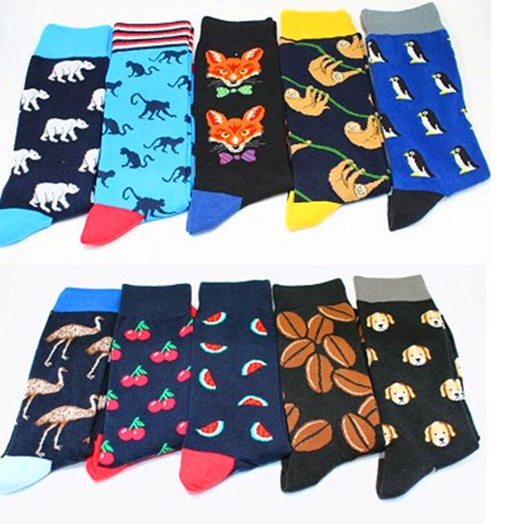 Cotton men's creative socks in the tube personality cross-border socks cartoon wholesale cotton personality European and American style animal fruit socks