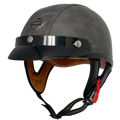 Motosiklet kaskı (dəbilqə) — half helmet electric motorcycle portable - gray-flat-leather-helmet-m