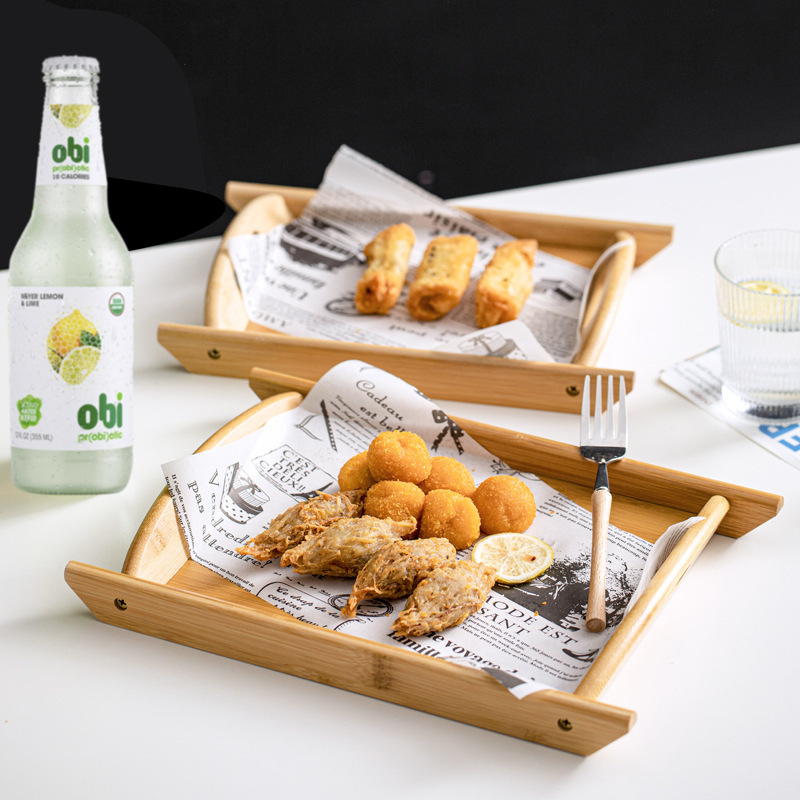 Bamboo tray household tea tray restaurant pizza fried chicken wings French fries snack bread dessert wooden fried goods tray