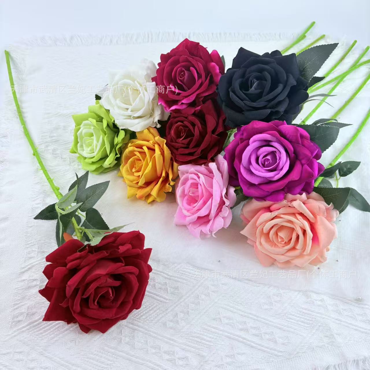 Una sola rosa rica imitación flor de tela de terciopelo flores de boda flores de pared de flores mar de flores props de fotografía decoración del hogar