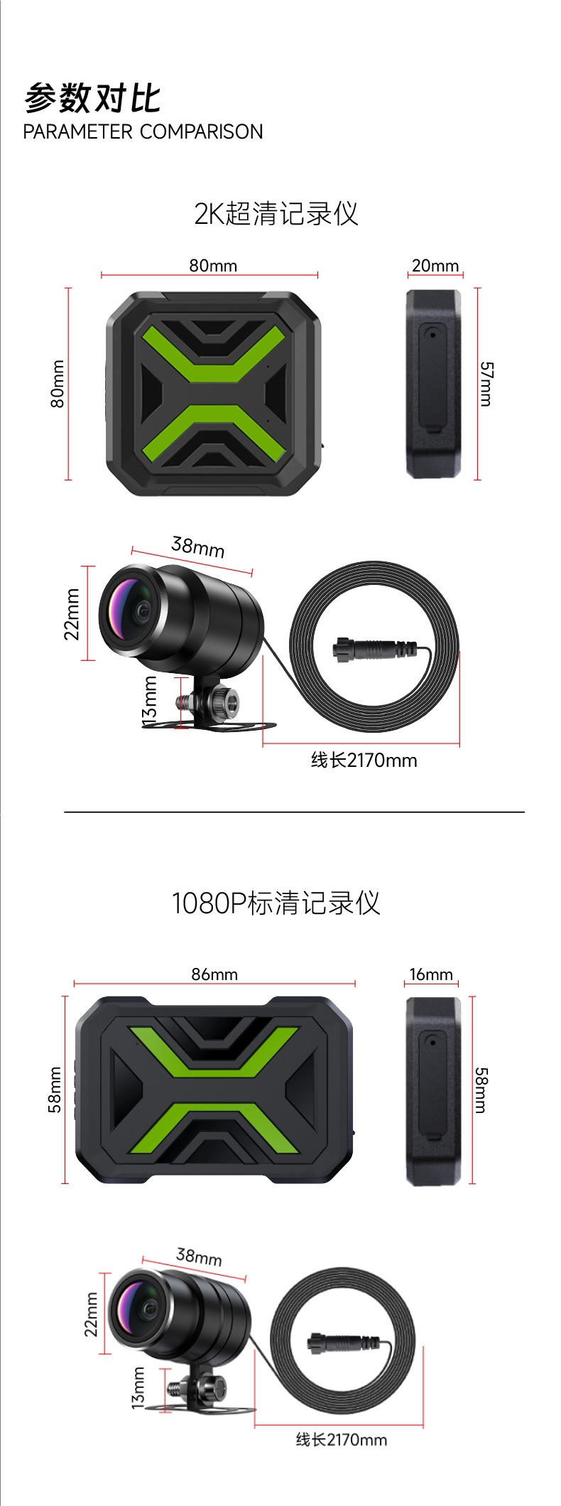 Jiuyin Dash Cam for Motorcycles, Dual Front and Rear Cameras, Specialized for Electric Vehicles/Motorcycles, Parking Monitoring