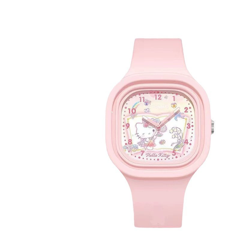 Children’s silicone square quartz watch, cartoon print, lightweight, multiple colors