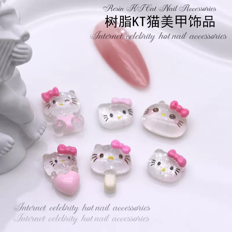 美甲可爱KT猫饰品2025新款网红卡通蝴蝶结指甲装饰穿戴甲树脂配饰