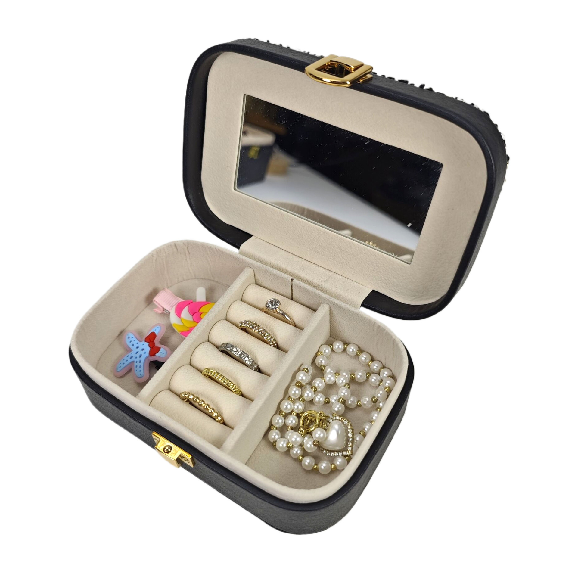 现货多色格子面料拼接首饰盒饰品盒出差便携式珠宝饰品盒LG7136B