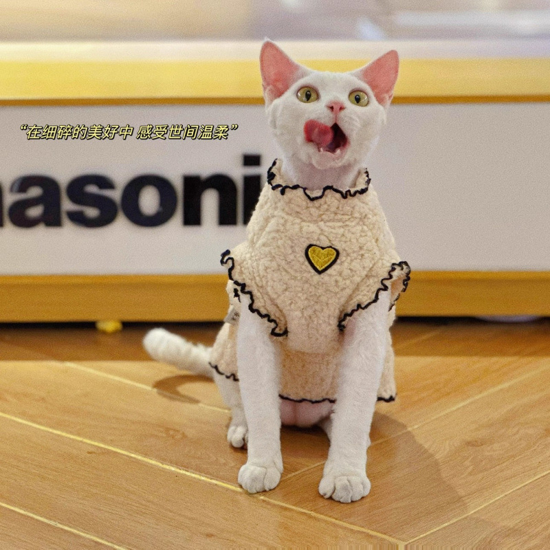 Ropa de gato de invierno nuevo chaleco de cordero cálido lindo chaleco de encaje gato sin pelo Devince Sphinx algodón