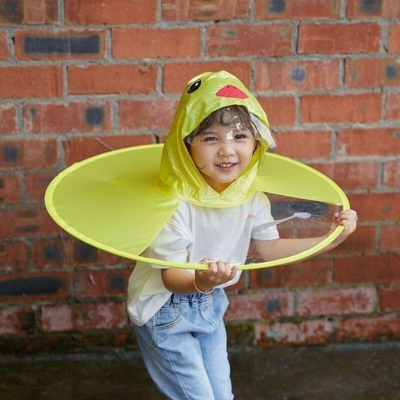 Tiktok Influencer-Style Parent-Child Flying Saucer Raincoat Kindergarten Children's Little Yellow Duck Cape-Style Umbrella Cartoon Rain Hat Tiktok Influencer-Style Parent-Child Flying Saucer Raincoat Kindergarten Children's Little Yellow Duck Cape-Style Umbrella Cartoon Rain Hat
