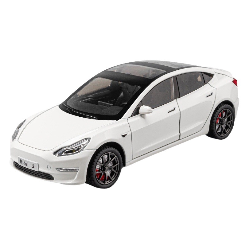 Modelo de coche de aleación de coche 1:24 Tesla Model3 nueva energía Tire hacia atrás el sonido y la luz del coche de juguete modelo de música adornos