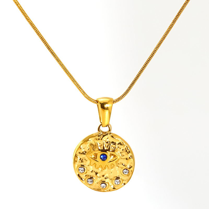 snake chain Chain Type Wholesale Jewelry IG Style Geometric 304 Stainless Steel Turquoise Zircon 18K Gold Plated Inlay Pendant Necklace Snake Chain
