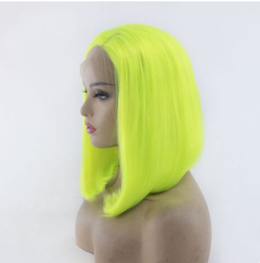 Europa y los Estados Unidos mate fibra química frente encaje cubierta verde fluorescente inclinado bobo pelo corto pelo ondulado peluca LW0040