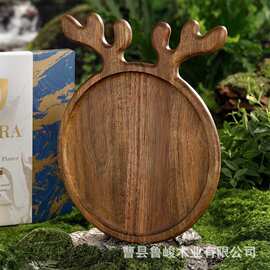 儿童节鹿角托盘客厅干果糖果小吃盘下午茶点饮品蛋糕盘木质餐盘