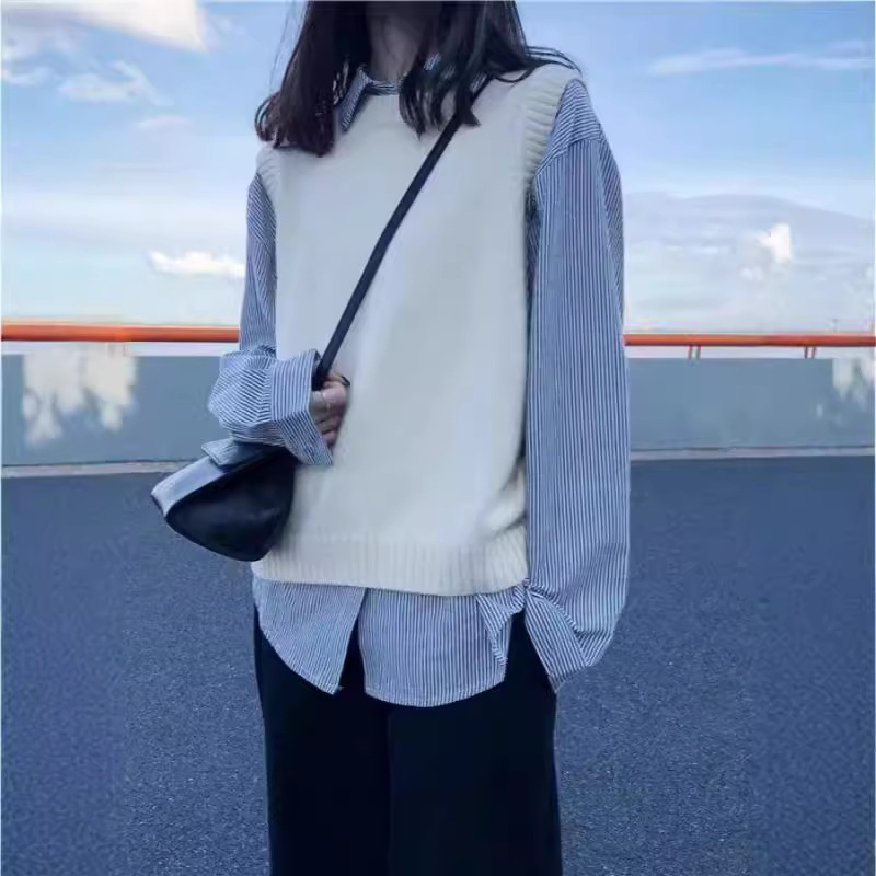 Korean Style New Stacked Waistcoat Sweater Jacket Vest Fashion Vest Knitted Vest Women's Spring and Autumn Wearing High-end Sense Korean Style New Stacked Waistcoat Sweater Jacket Vest Fashion Vest Knitted Vest Women's Spring and Autumn Wearing High-end Sense