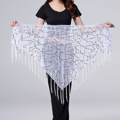 Dance dress sequins tassel triangular towel performance hip towel exercise waist chain waist towel belly dance waist chain Europe and America