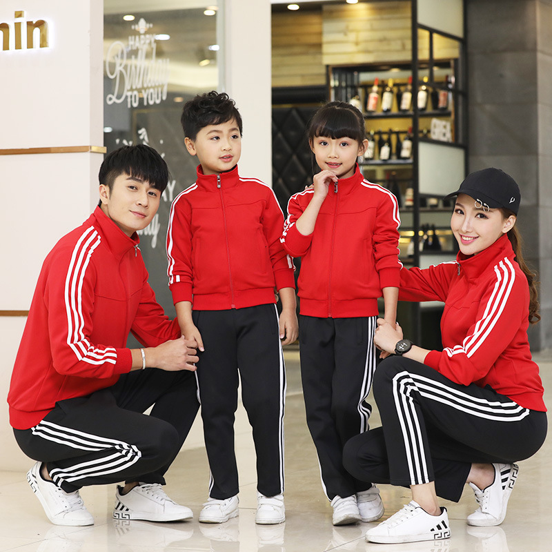 Trajes deportivos de ocio transfronterizos de tamaño grande, chaqueta de hombre y mujer, pantalones rectos, primavera y otoño, tres barras, trajes infantiles, camisetas de comercio exterior