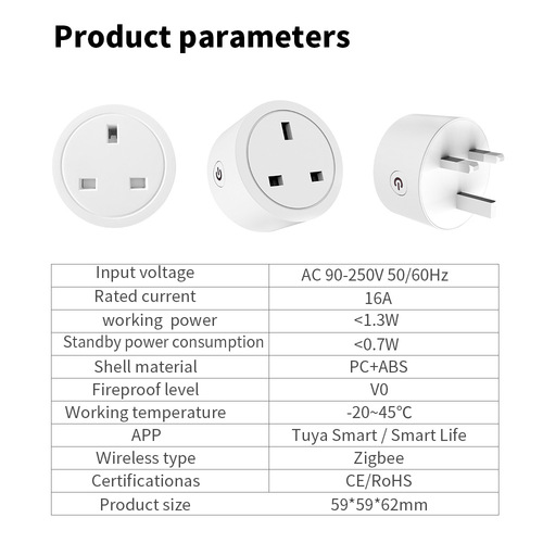 Tuya Zigbee smart socket British standard plug directly connected to ALexa speaker British standard 16A with metering statistics