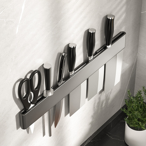 No punching kitchen knife rack stainless steel wall-mounted simple knife holder storage kitchen knife insert knife holder gray