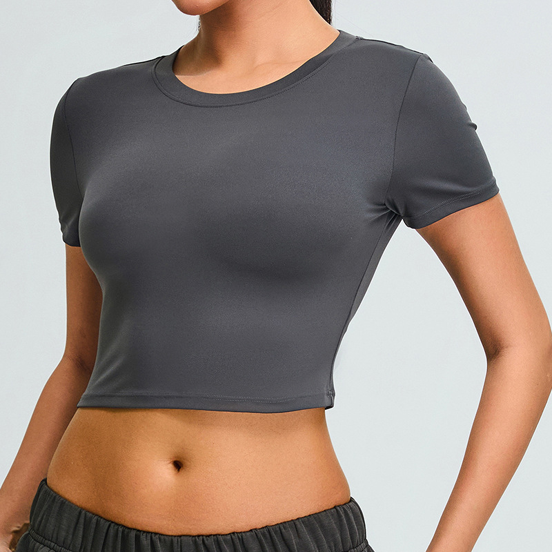 Tronos transfronterizos de nuevo estilo delgado ropa de yoga corta camiseta deportiva desnuda de manga corta ropa de fitness para correr al aire libre